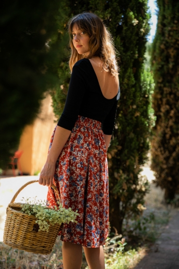 Falda larga negra con florecitas blancas cintura alta- Ropa mujer  SusiSweetdress