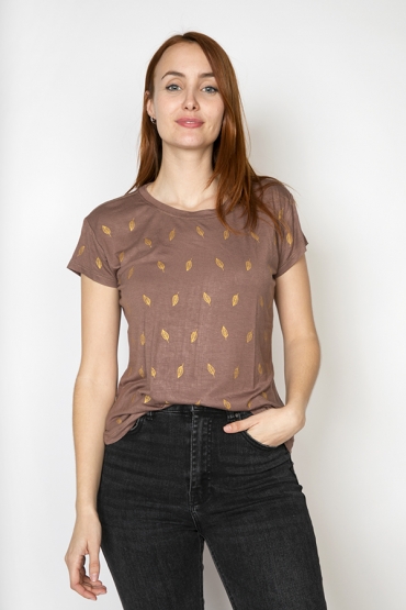 Camiseta SusiSweetdress marrón con hojas doradas