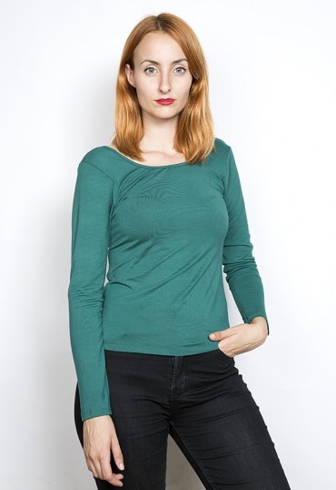 Camiseta básica SusiSweetdress verde bosque manga larga escotada de espalda