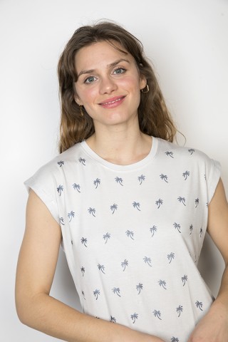 Camiseta SusiSweetdress blanco roto con palmeras azules