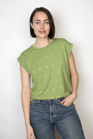 Camiseta SusiSweetdress verde con palmeras doradas