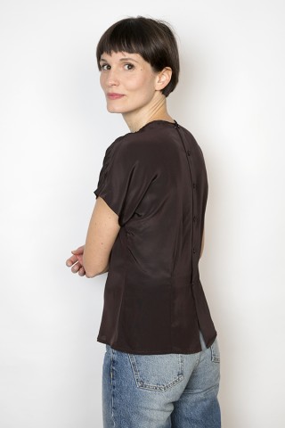 Camisa vintage marrón oscuro bordado