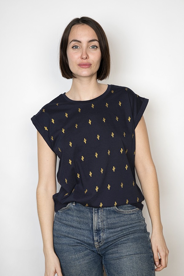 Camiseta SusiSweetdress azul marino con cactus- Ropa mujer SusiSweetdress