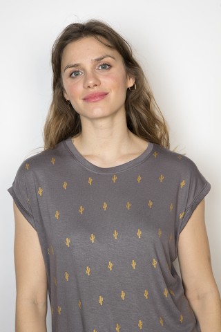 Camiseta SusiSweetdress gris con cactus dorados