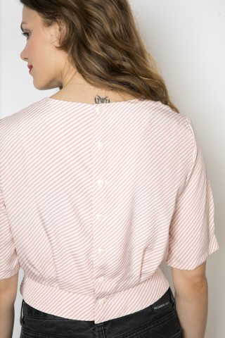 Camisa vintage blanca a rayas rosas