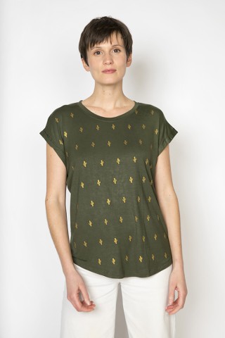 Camiseta SusiSweetdress kaki con cactus dorados