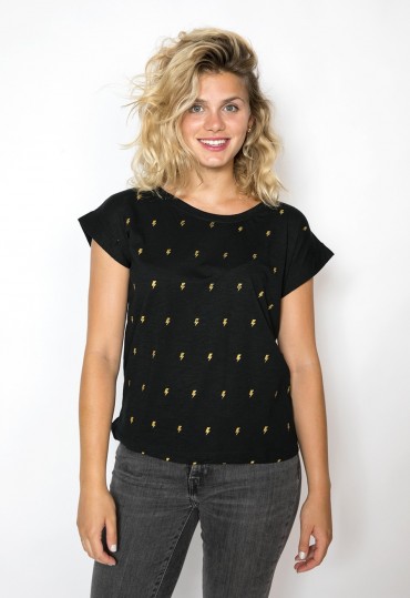 Camiseta SusiSweetdress negra con rayos dorados - Ropa mujer SusiSweetdress