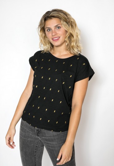 Camiseta SusiSweetdress negra con rayos dorados - Ropa mujer SusiSweetdress
