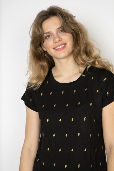 Camiseta SusiSweetdress negra con rayos dorados