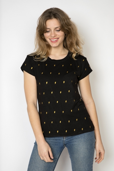 Camiseta SusiSweetdress negra con rayos dorados