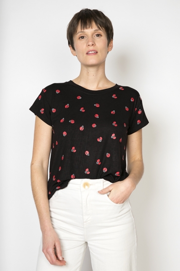 Camiseta SusiSweetdress negra con mariquitas rojas - Ropa mujer SusiSweetdress