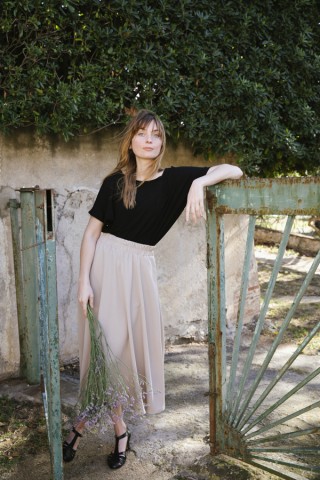 Falda maxi larga beis claro con bolsillos- Ropa mujer SusiSweetdress