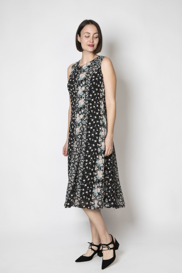 Vestido vintage negro con flores rosa palo Ropa mujer vintage