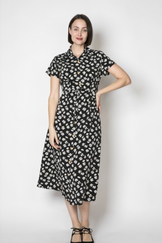 Vestido vintage negro con flores blancas