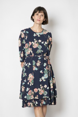 Vestido vintage azul marino con grandes flores