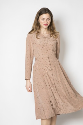 Vestido vintage beis taupe delicadas flores