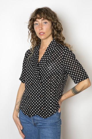 Camisa vintage negra topos blancos