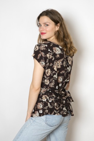 Camisa vintage negra flores marrones