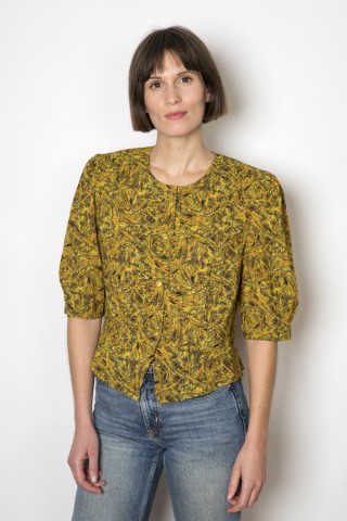 Camisa vintage amarillo verdoso estampado - Ropa mujer SusiSweetdress