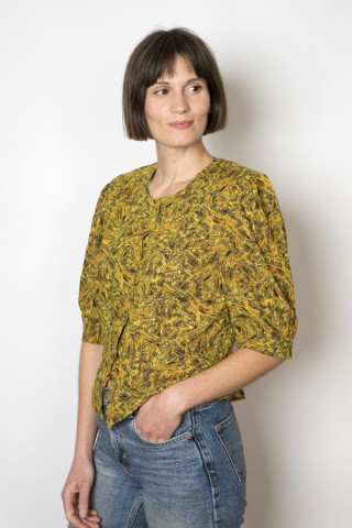 Camisa vintage amarillo verdoso estampado