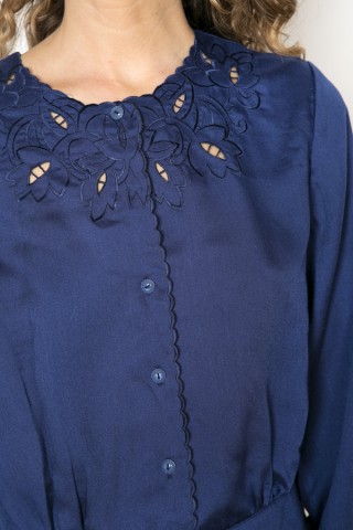 Camisa vintage azul marino bordado