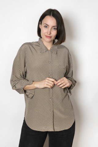 Camisa vintage taupe beis topos blancos