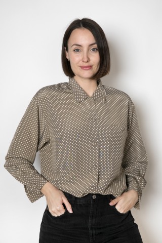 Camisa vintage taupe beis topos blancos