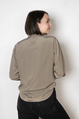 Camisa vintage taupe beis topos blancos