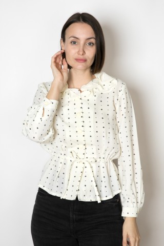 Camisa vintage blanco roto estampado negro