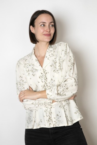 Camisa vintage blanco marfil flores