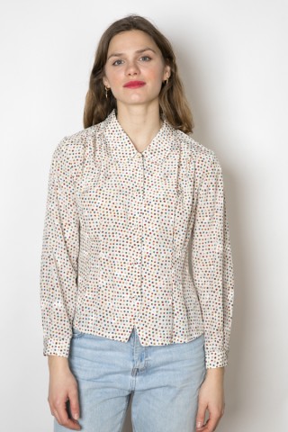 Camisa vintage blanca topos multicolor