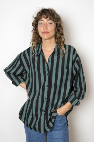 Camisa vintage teja rayas negro y verde