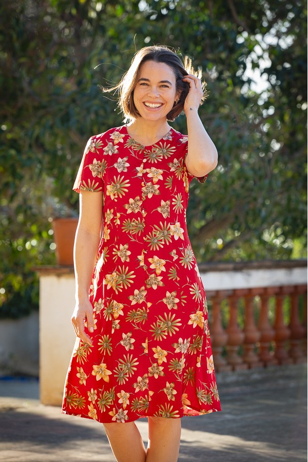 Vestido vintage rojo con flores- Ropa mujer vintage SusiSweetdress