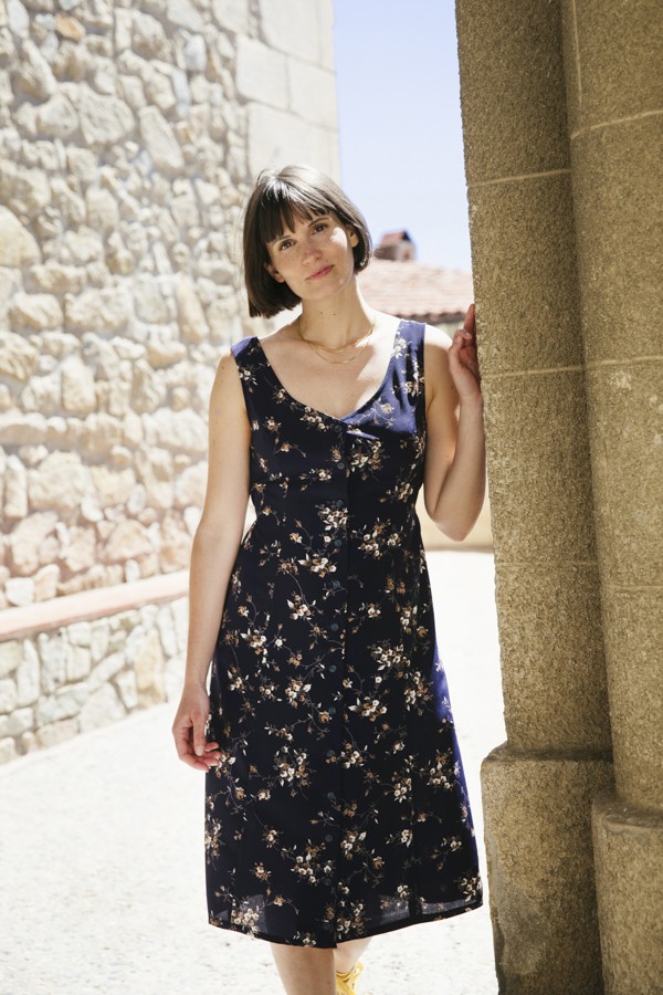 Vestido vintage azul marino florecitas beis- Ropa mujer vintage SusiSweetdress
