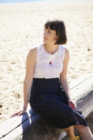 Vestido vintage blanco y azul con barcos- Ropa mujer vintage SusiSweetdress