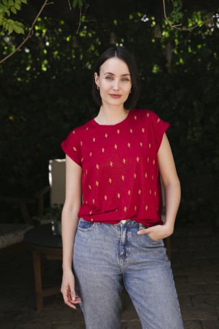 Camiseta SusiSweetdress roja con cactus dorados