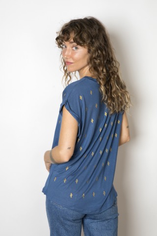 Camiseta SusiSweetdress azul con cactus dorados