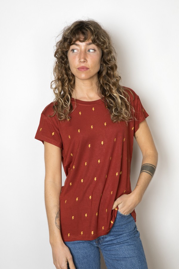 Camiseta SusiSweetdress anaranjada con rayos dorados- Ropa mujer SusiSweetdress Camiseta SusiSweetdress anaranjada con rayos dorados- Ropa mujer SusiSweetdress