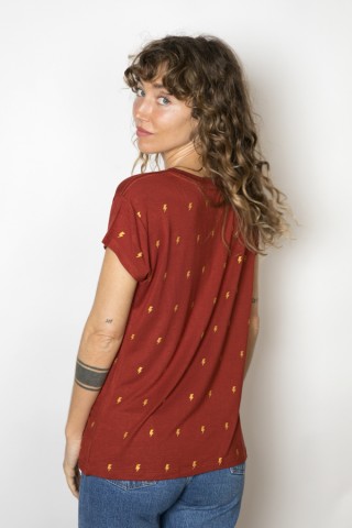 Camiseta SusiSweetdress anaranjada con rayos dorados