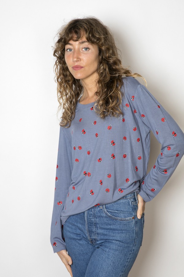 Camiseta SusiSweetdress azulón con mariquitas manga larga - Ropa mujer SusiSweetdress