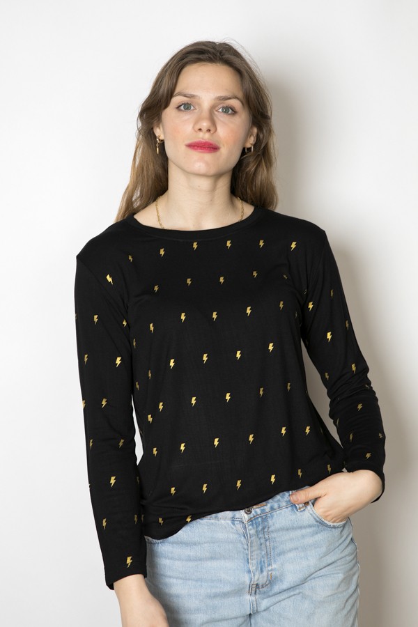 Camiseta SusiSweetdress negra con rayos dorados manga larga - Ropa mujer SusiSweetdress