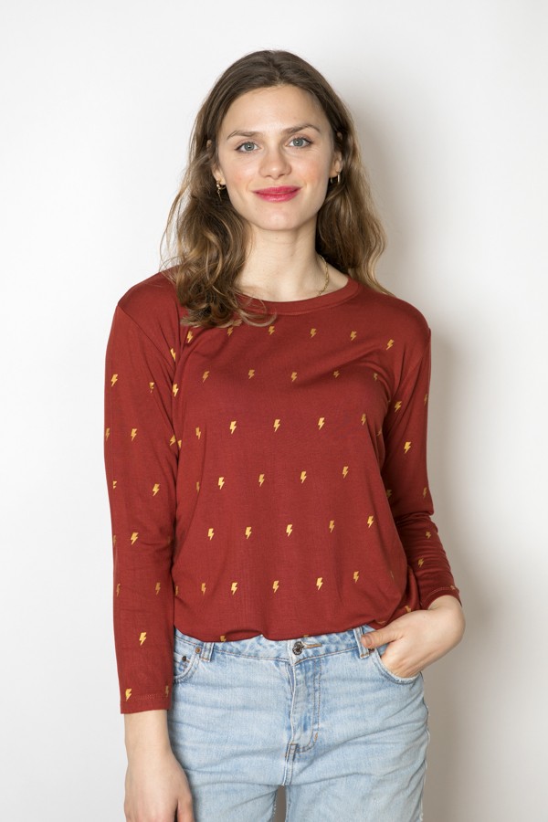 Camiseta SusiSweetdress anaranjada con rayos dorados manga larga - Ropa mujer SusiSweetdress Camiseta SusiSweetdress anaranjada con rayos dorados manga larga - Ropa mujer SusiSweetdress