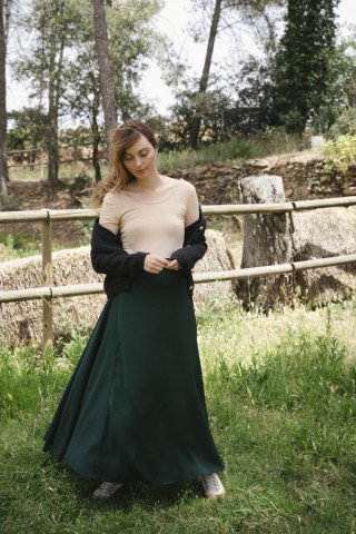 Falda maxi larga cruzada verde bosque