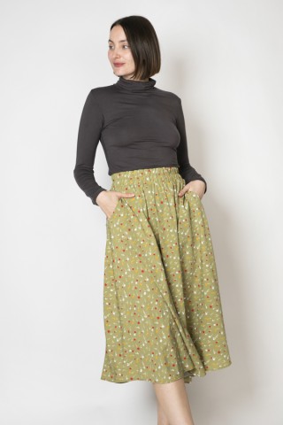 Falda maxi larga kaki con flores colores