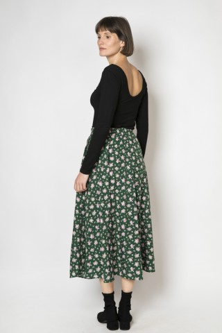 Falda maxi larga verde bosque con flores