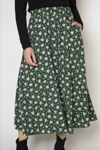 Falda maxi larga verde bosque con flores