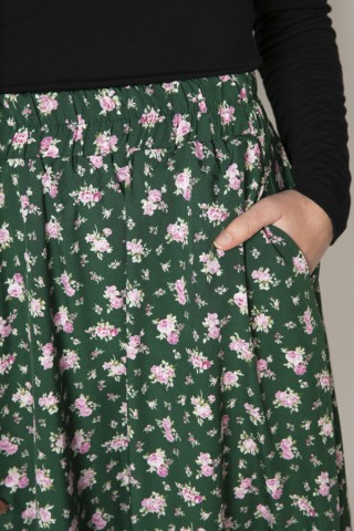 Falda maxi larga verde bosque con flores