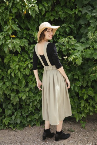 Falda maxi larga beige con cintura alta- Ropa mujer SusiSweetdress