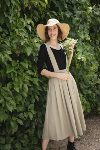 Falda maxi larga beige con cintura alta- Ropa mujer SusiSweetdress