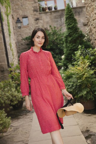 Vestido vintage rojo con hojitas blancas- Ropa mujer vintage SusiSweetdress